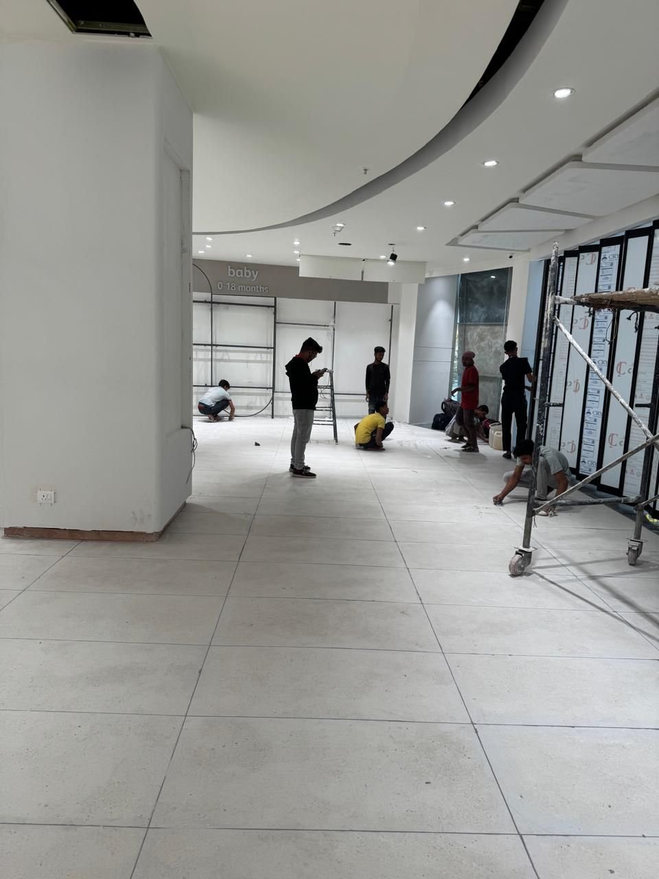 Store floor mid fit-out with fixture bays being installed