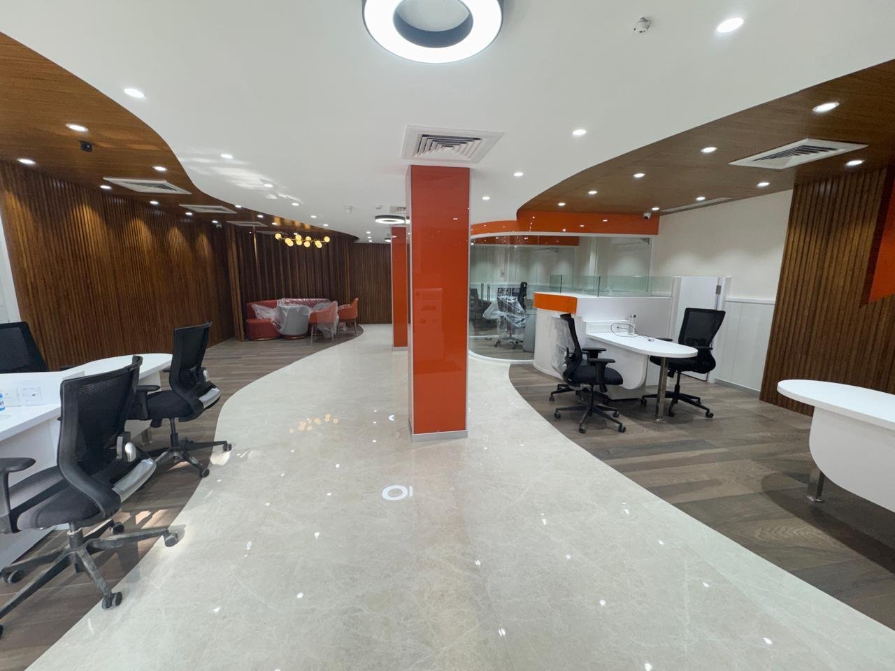 Wide view of the branch reception and seating